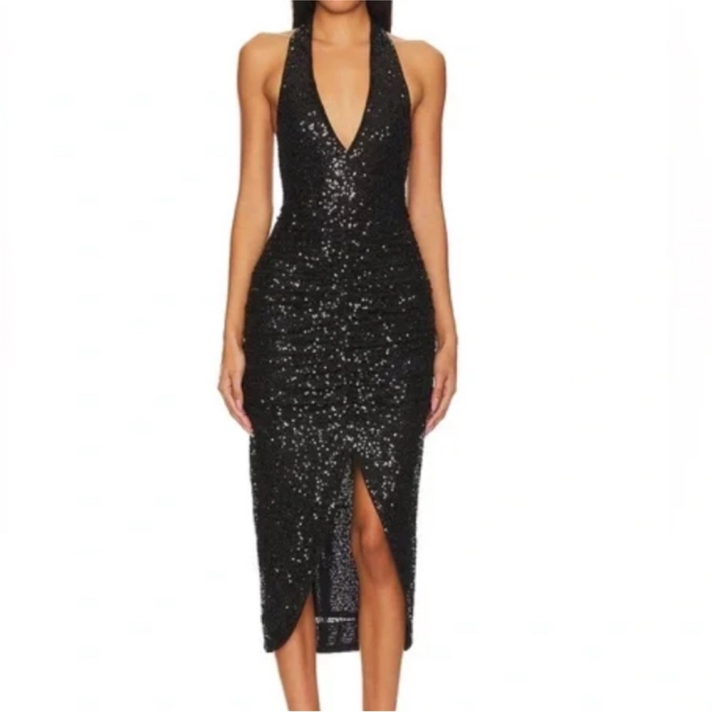 Elegant Susana Monaco Black Sequin Halter Dress